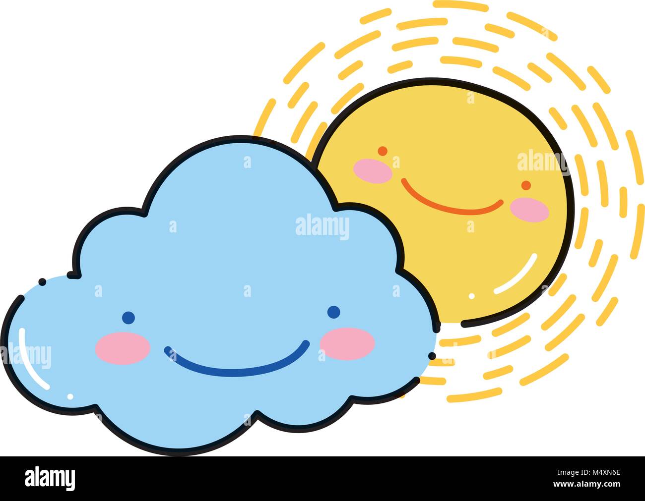 color happy sun with cloud kawaii natural weather Stock Vector Image ...