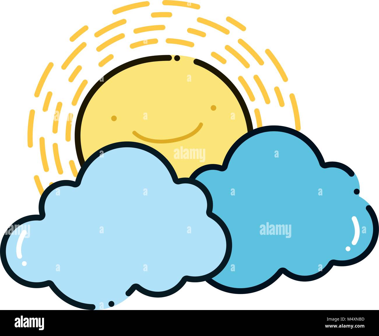 color kawaii happy sun with cloud natural weather Stock Vector Image ...