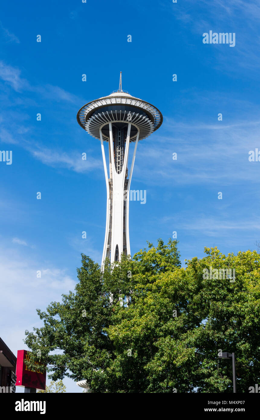 View Of The Space Needle From The Waterfront Seattle Washington Stock 