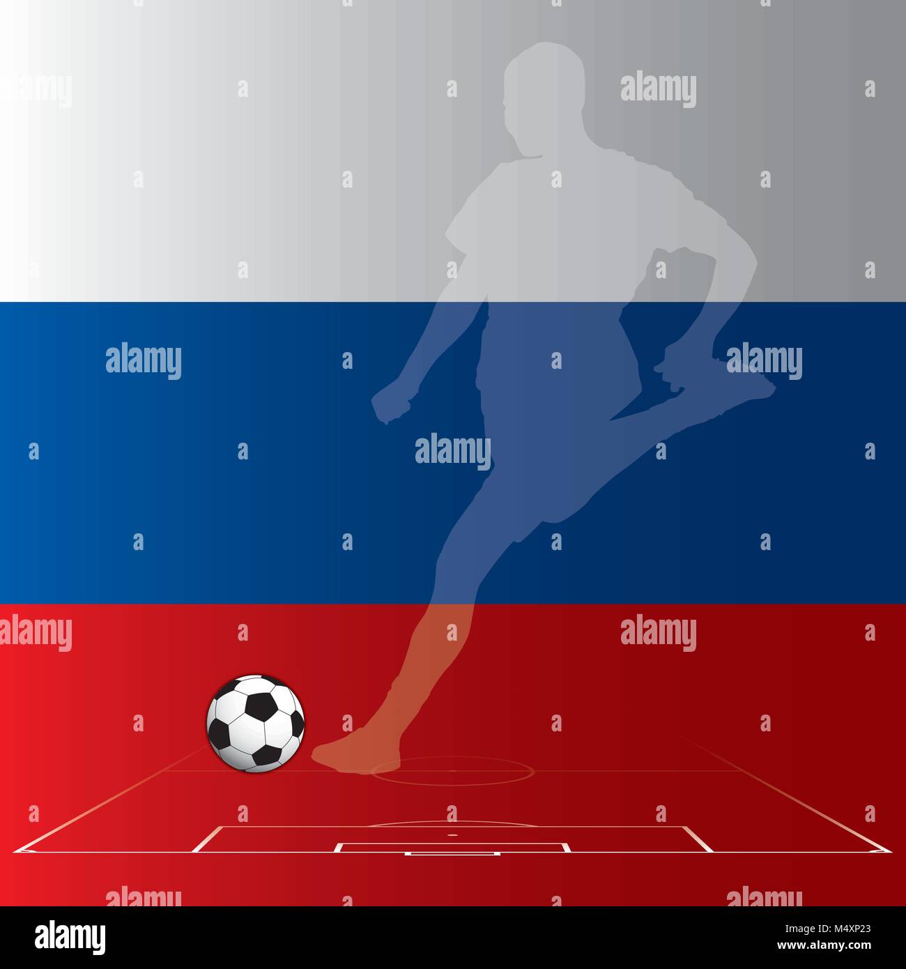 Russia 2018 world football cup, soccer player with Russia flag Stock Vector