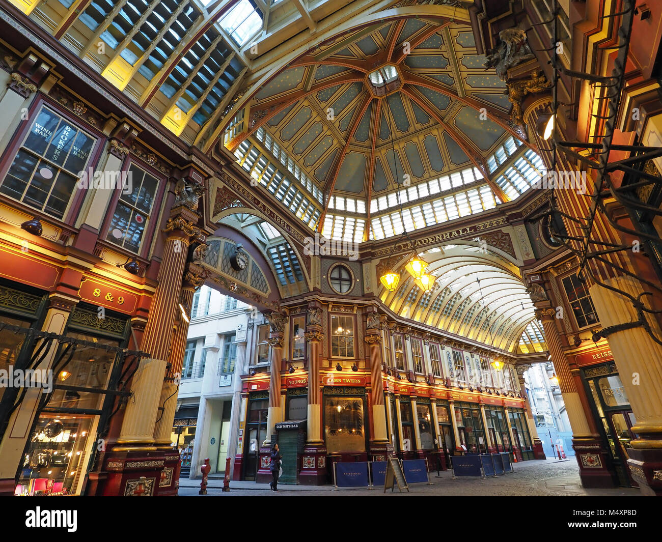 A wide angle view of the interior of Leadenhall Market in London Stock Photo