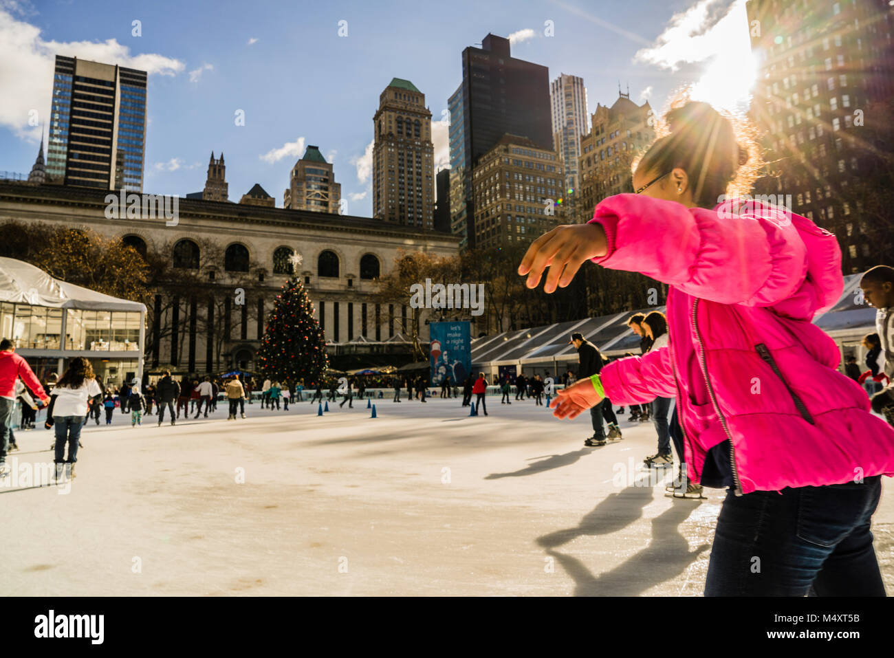 Ice Skating Bryant Park Manhattan New York, New York, USA Stock Photo