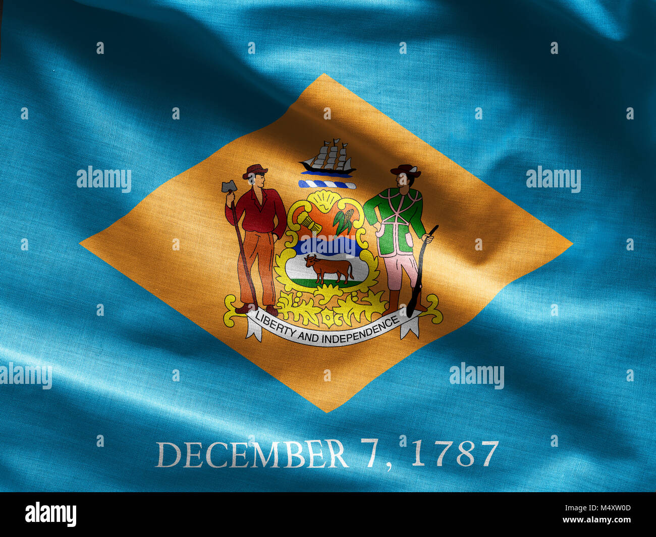 Fabric texture of the Delaware Flag - Flags from the USA Stock Photo
