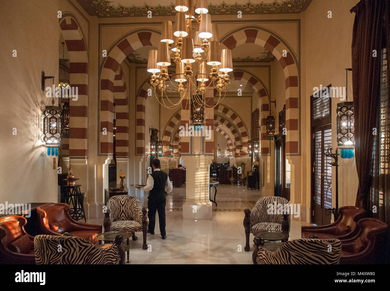 Moorish-style lobby of the five-star Sofitel Old Cataract Hotel in Aswan, Egypt Stock Photo