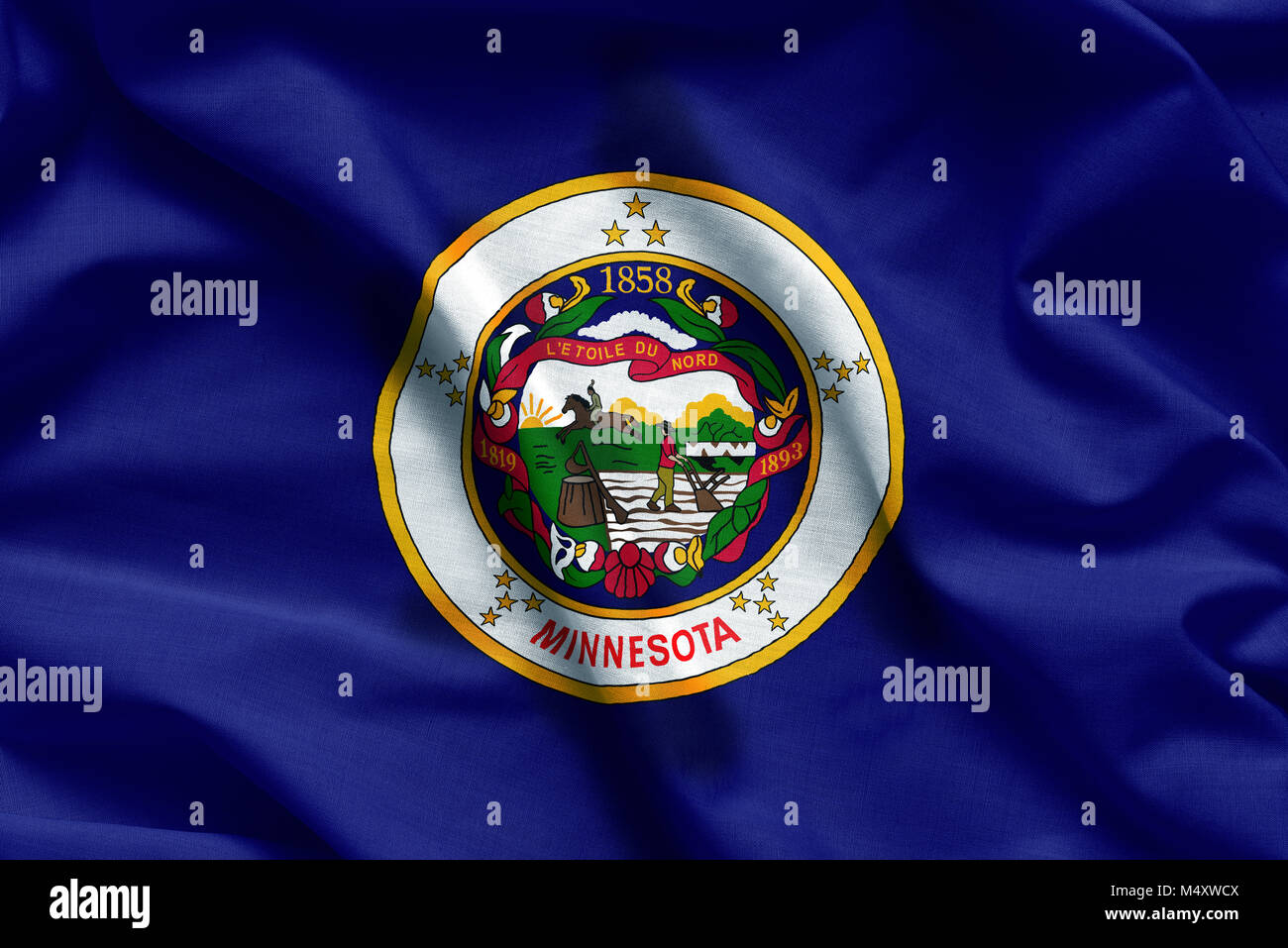 Fabric texture of the Minnesota Flag - Flags from the USA Stock Photo