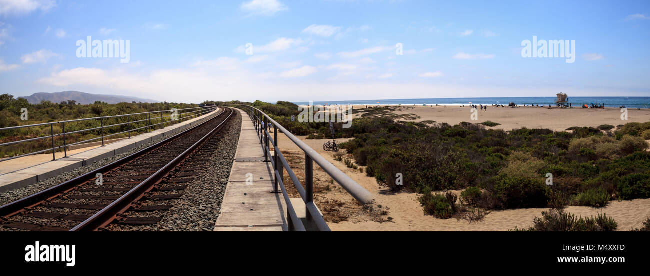 Train tracks run through San Clemente State Beach Stock Photo