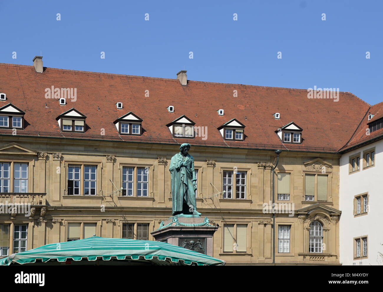 Germany, Downtown stuttgart houses and churches seen from above green ...