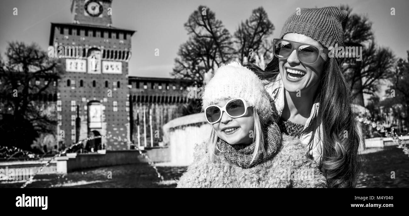 Rediscovering things everybody love in Milan. Portrait of smiling modern mother and daughter