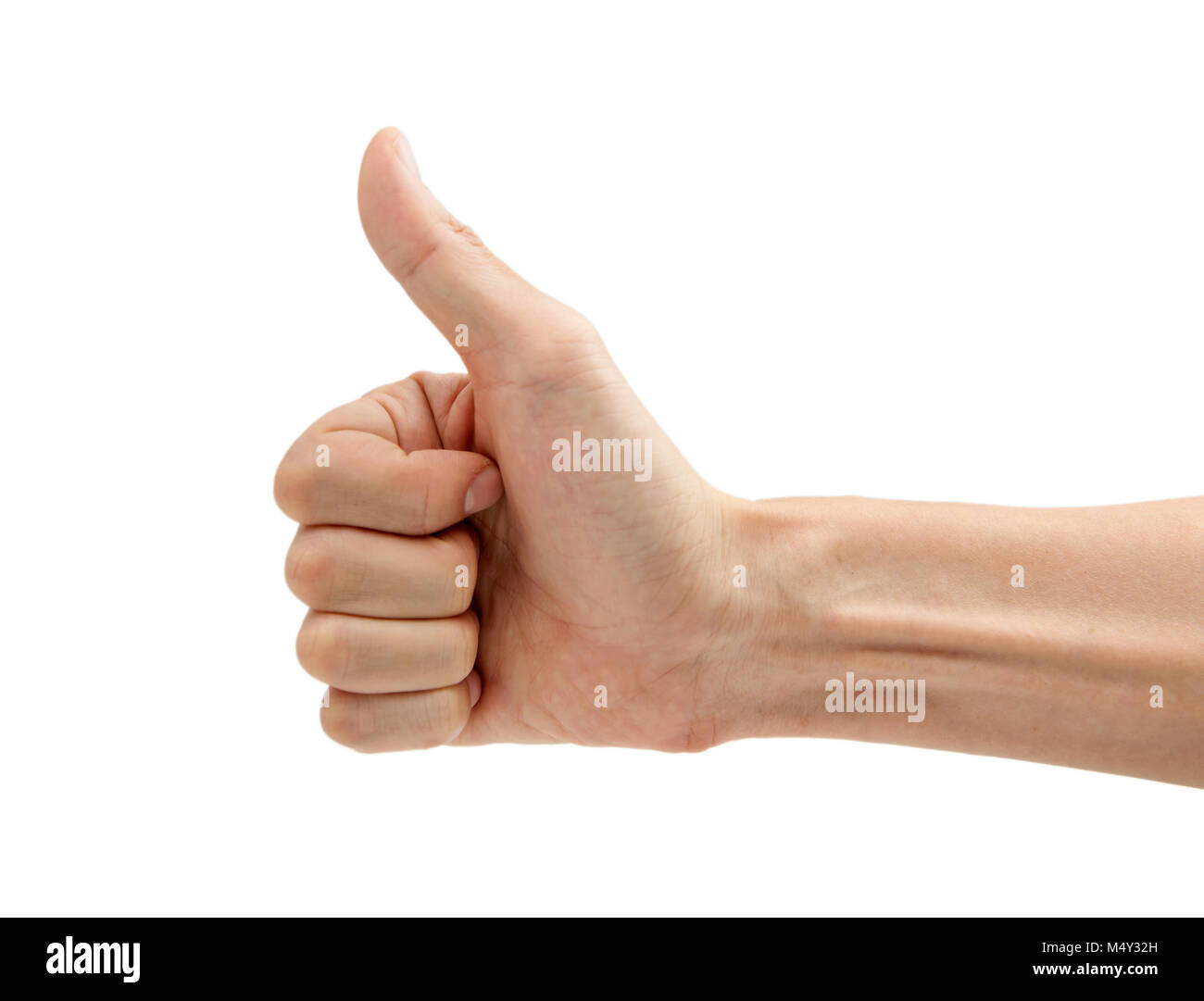 Man hand with thumb up isolated on white background Stock Photo
