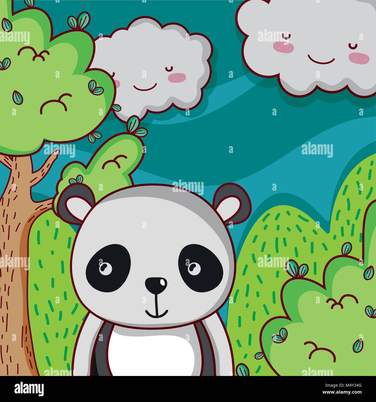 Cute panda on forest doodle cartoon Stock Vector Image & Art - Alamy