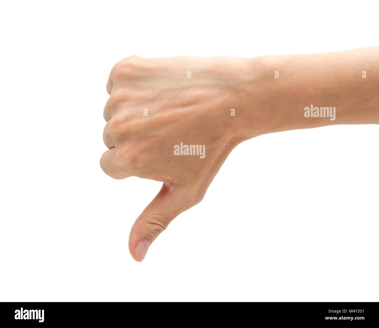 Man hand with thumb down isolated on white background Stock Photo