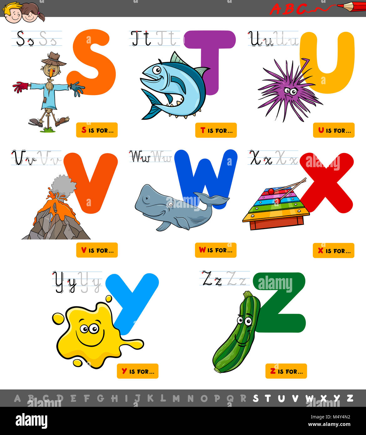 educational cartoon alphabet set for children Stock Photo