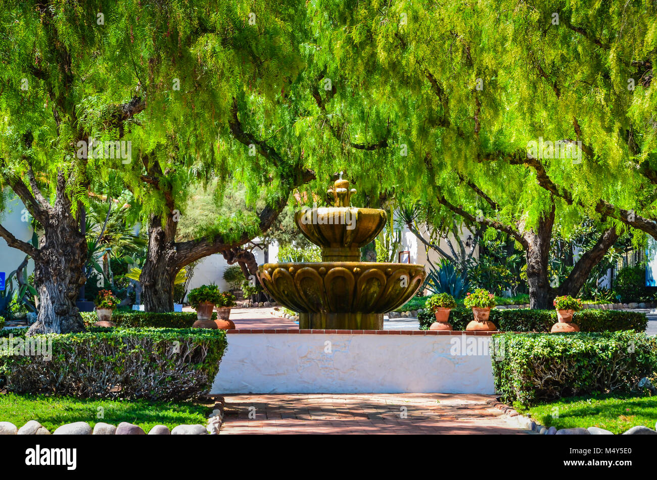 Fountain in the garden at Mission Basilica San Diego de Alcalá in San