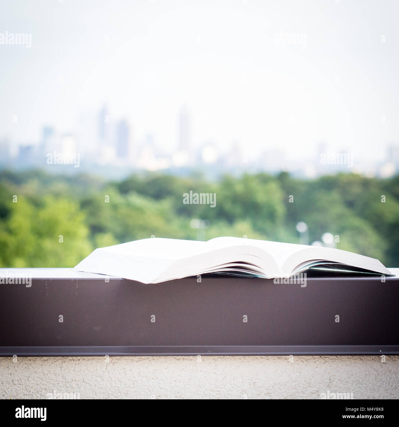 Book Overlooking Atlanta Skyline Stock Photo