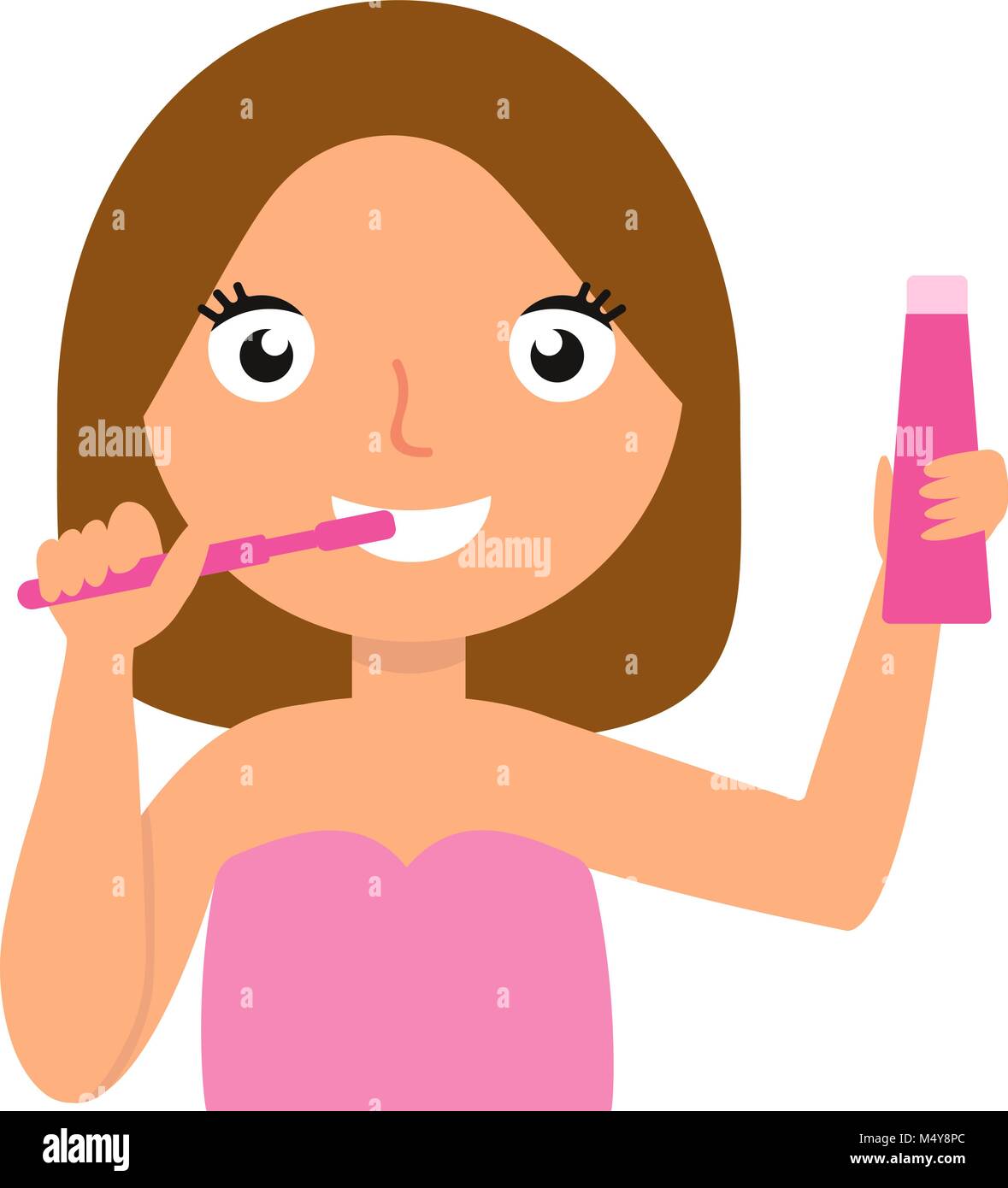 Girl brushing her teeth. Child. Hygiene. Vector isolated illustration. Cartoon character. Stock Vector
