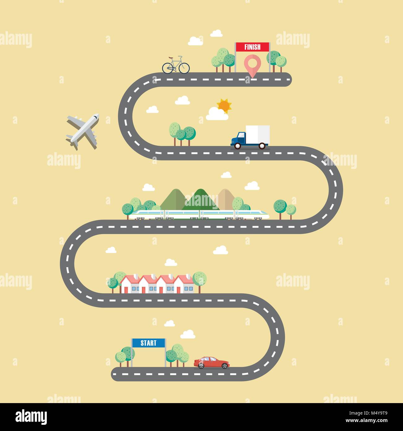 Mode of transportation with town road. Vector illustration Stock Vector