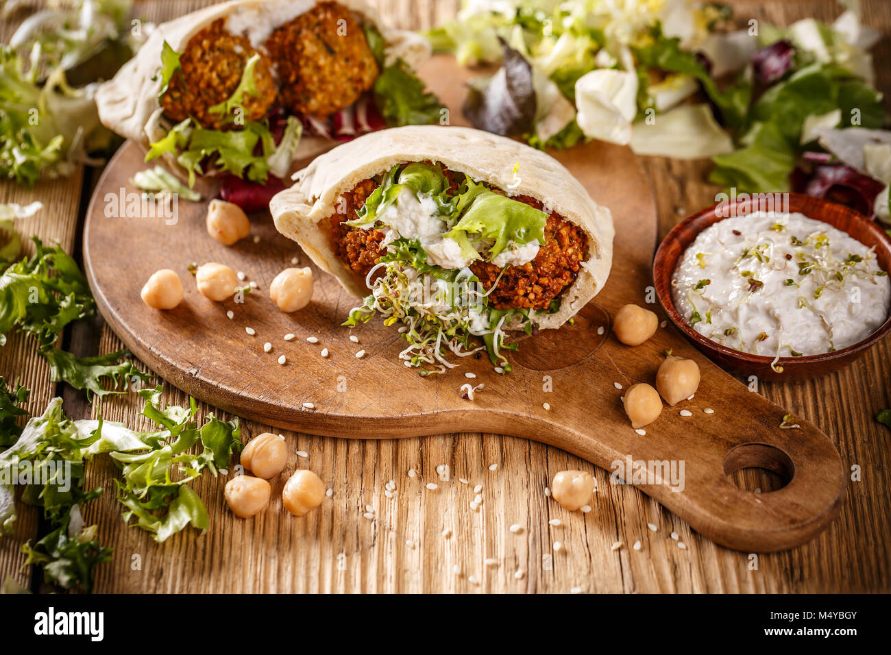 Falafel, middle eastern deep fried chickpea balls in pita bread Stock Photo