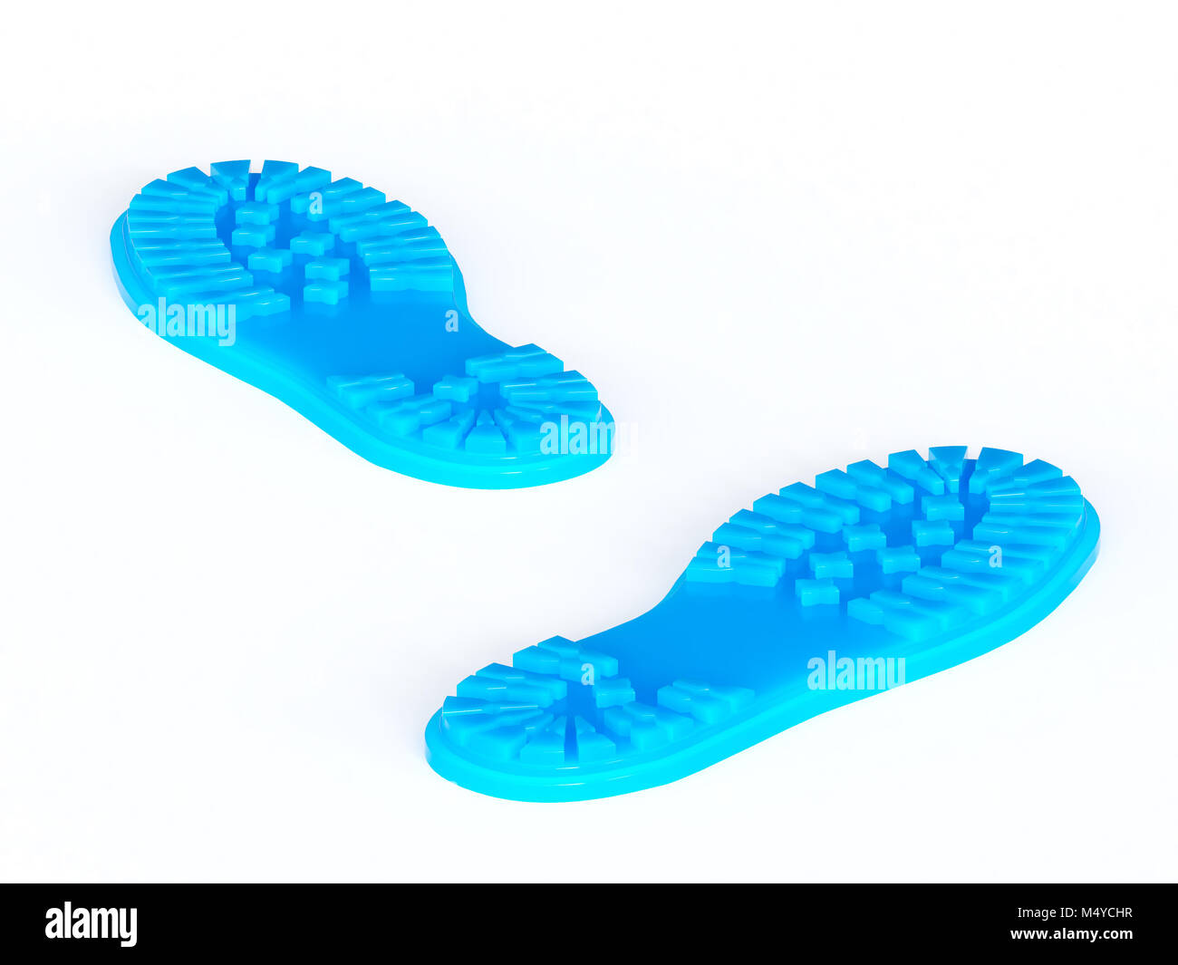 Blue rubber shoe soles from the block to prepare the cutting machine. 3D rendering. Stock Photo