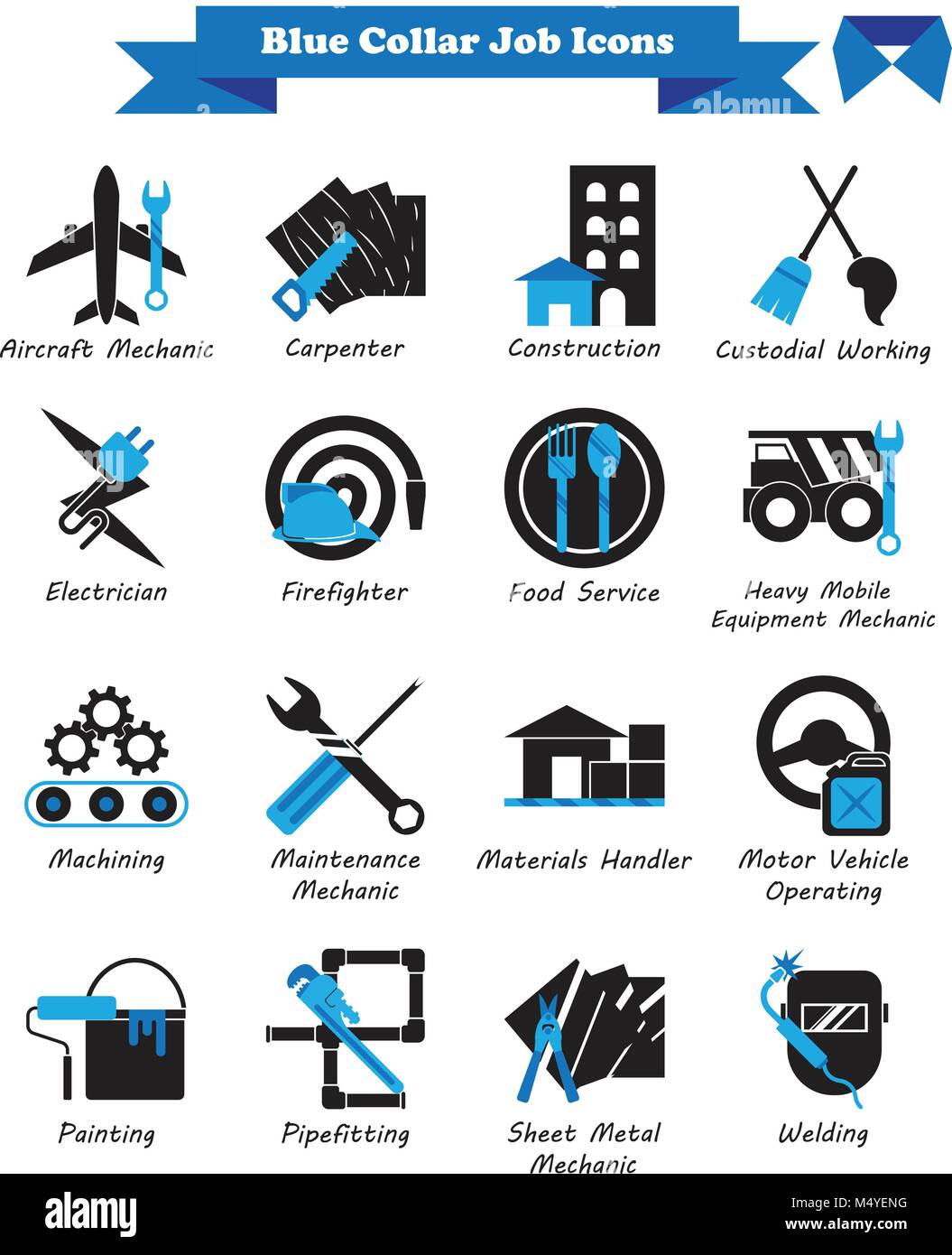 Vector Illustration Ready-To-Use 16 Blue Collar Job - Black And Blue