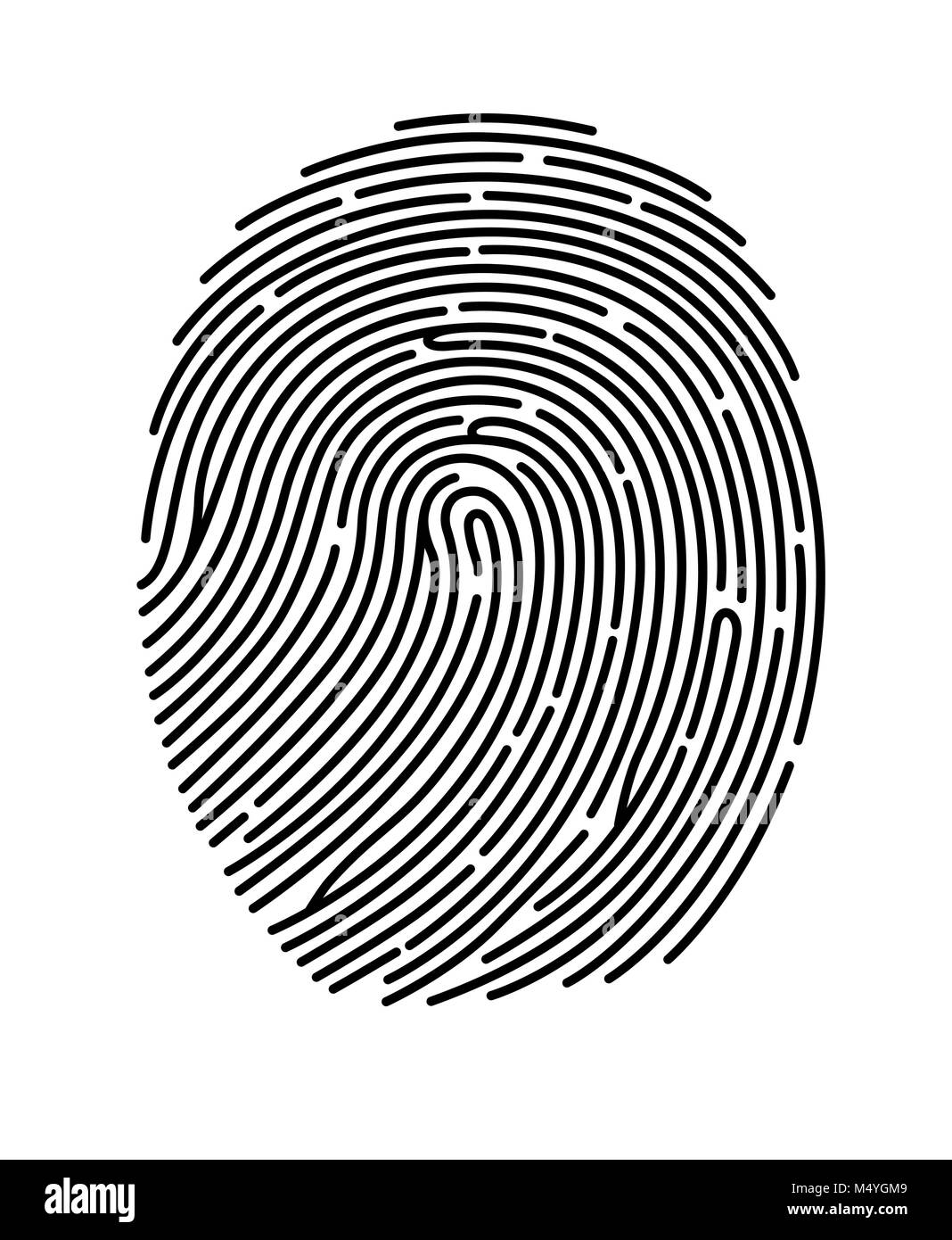 Black fingerprint shape, secure identification. Vector illustration