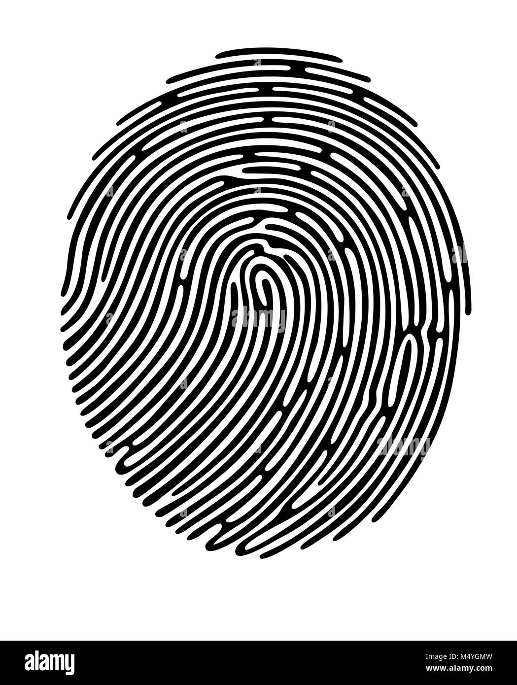 Black fingerprint shape, secure identification. Vector illustration. Stock Vector