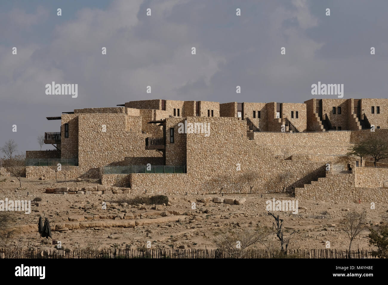 View of the Beresheet Hotel in a contemporary stone building located in the city of Mitzpe Ramon southern Israel Stock Photo