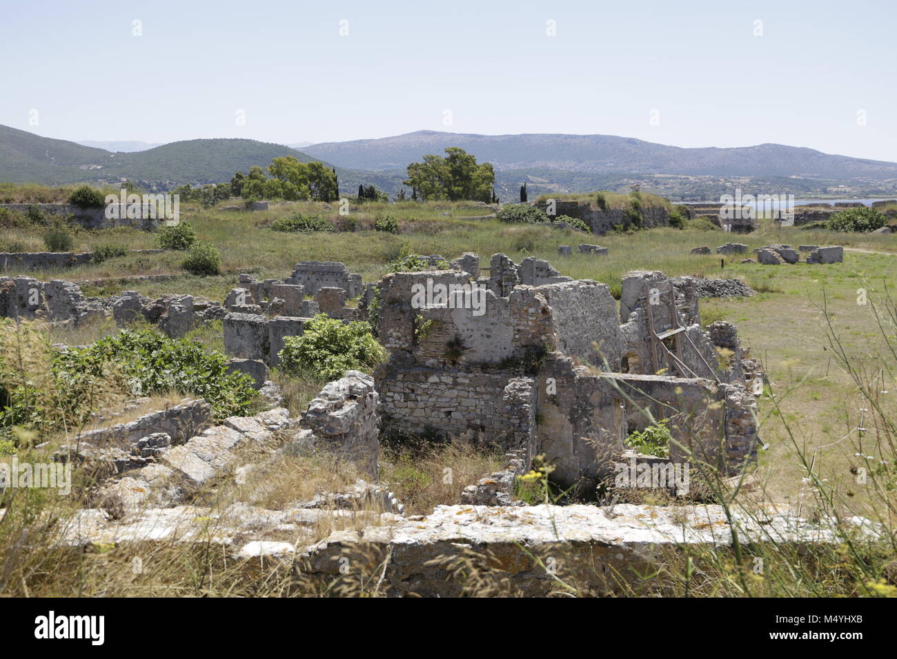 Agia Mavra - Santa Maura Castle ruins and fortress wall in Greece Stock Photo