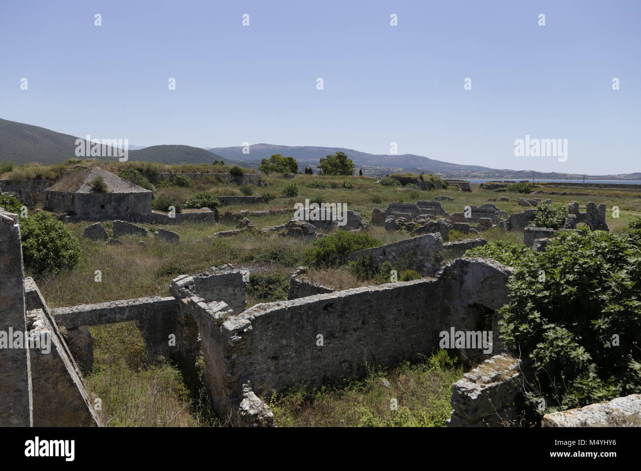 Agia Mavra - Santa Maura Castle ruins and fortress wall in Greece Stock Photo
