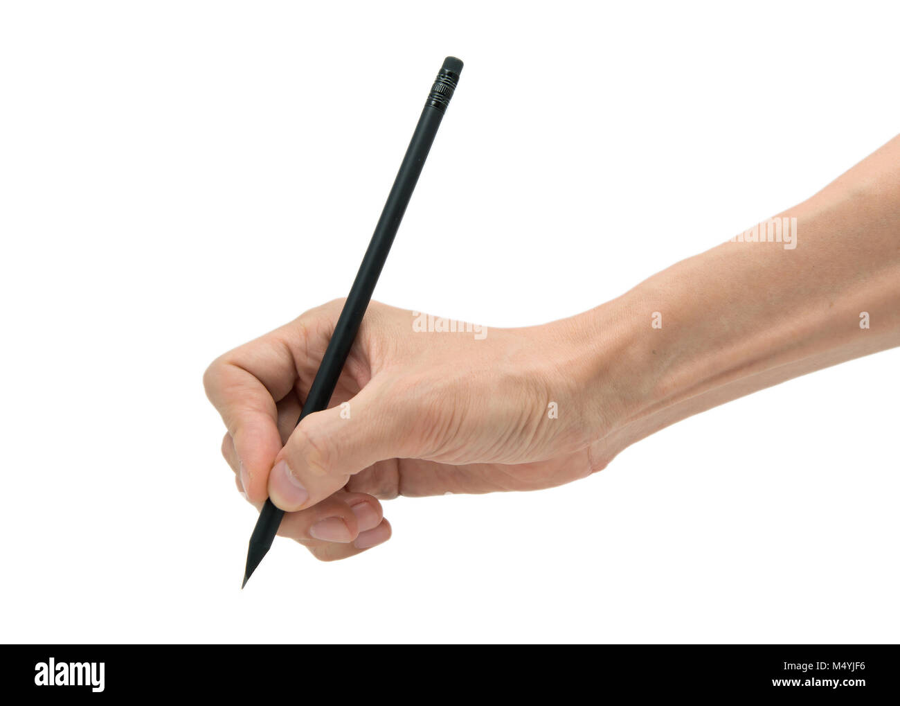 Man hand with black pencil on a white background Stock Photo - Alamy