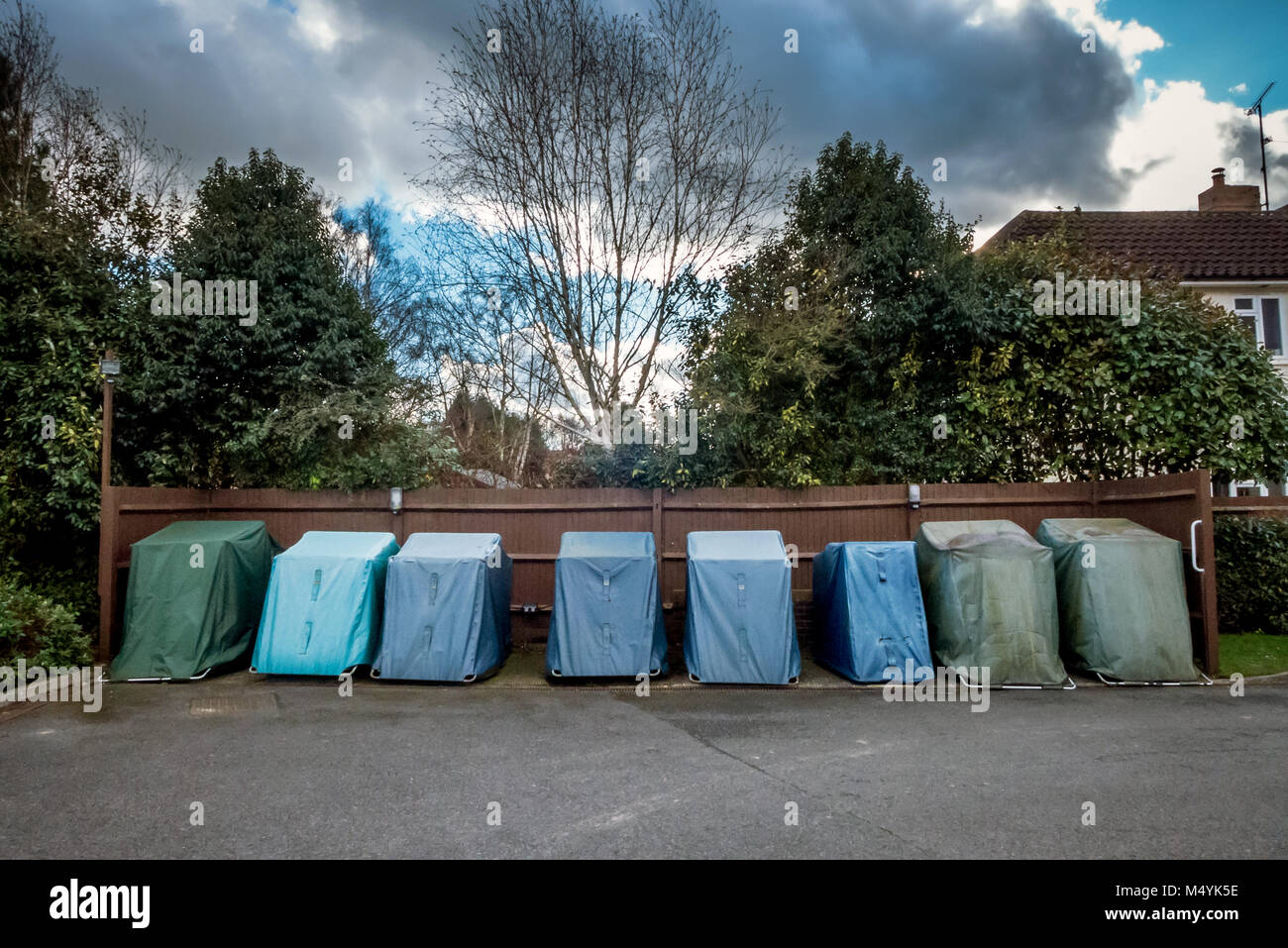 Mobility scooters outside a wardenassisted housing development in