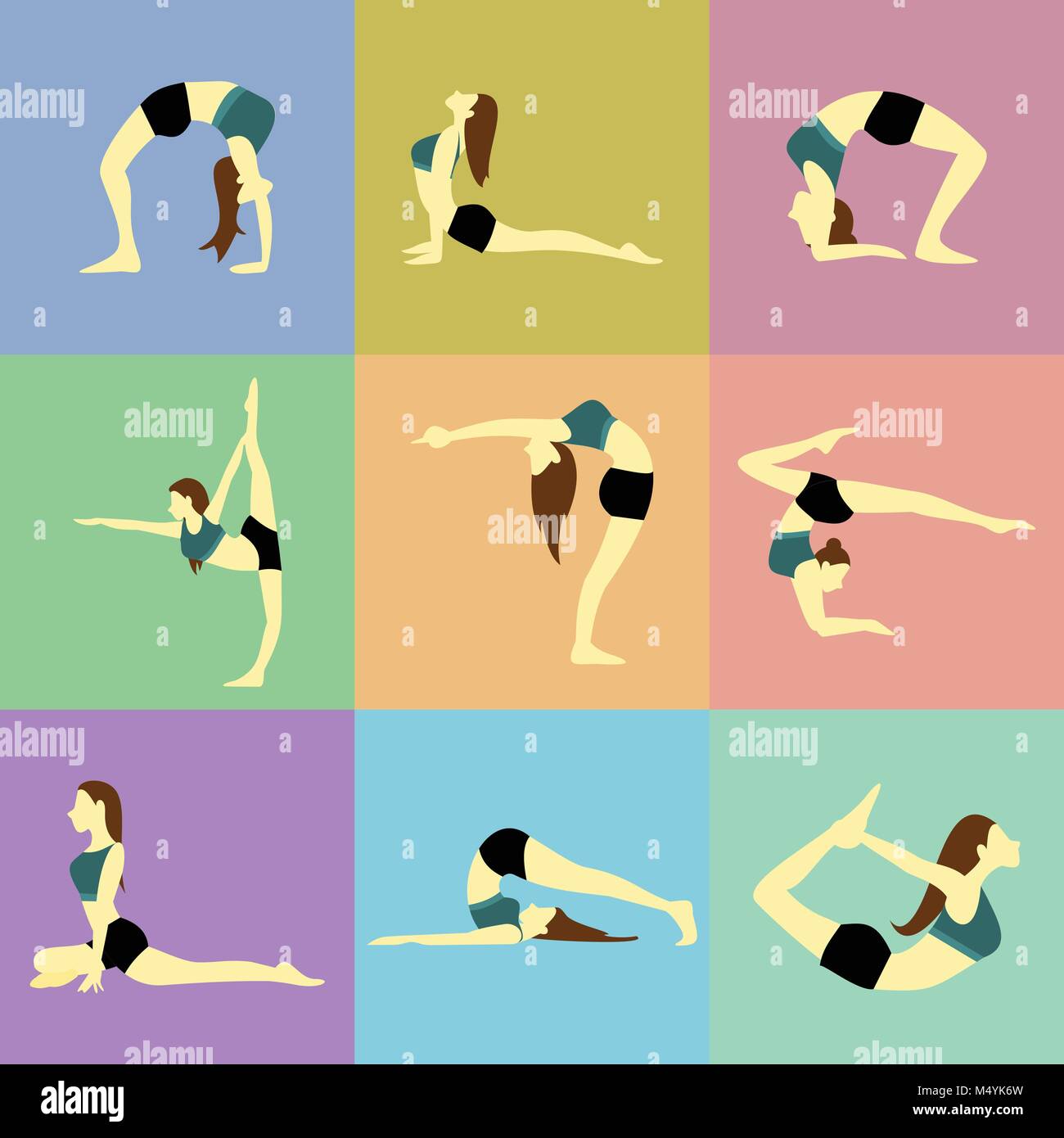Various Pose Yoga Posture Vector Illustration Set Stock Vector