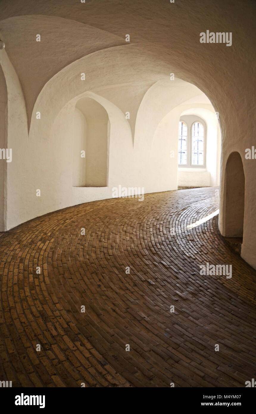 Inside view of the spiral ramp in the round tower in Copenhagen, Denmark Stock Photo