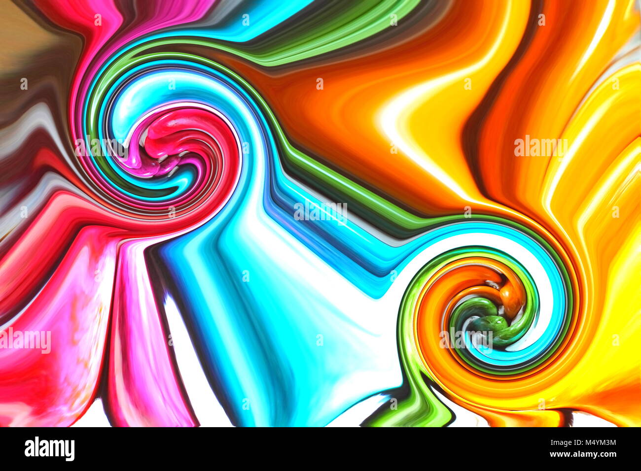 Fancy swirls and waves. Distorted photo image. Mixed paint colors. Stock Photo