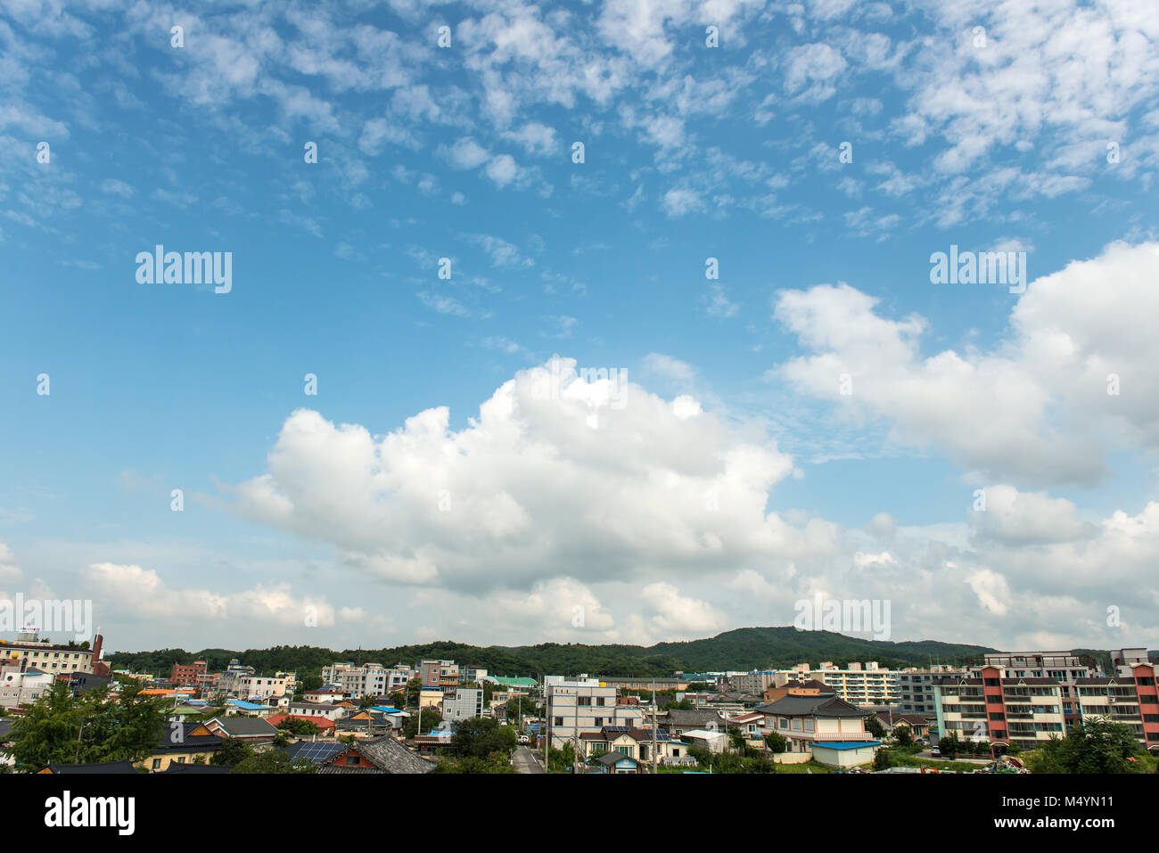 South Korea's Gyeongju, blue sky with cloud and city Stock Photo