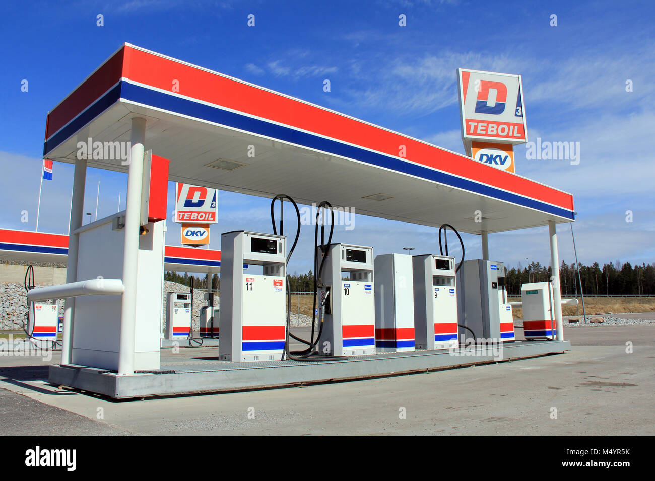 SALO, FINLAND - MAY 4, 2013: A diesel refueling station in Kitula, Salo, Finland on May 4, 2013. Stock Photo