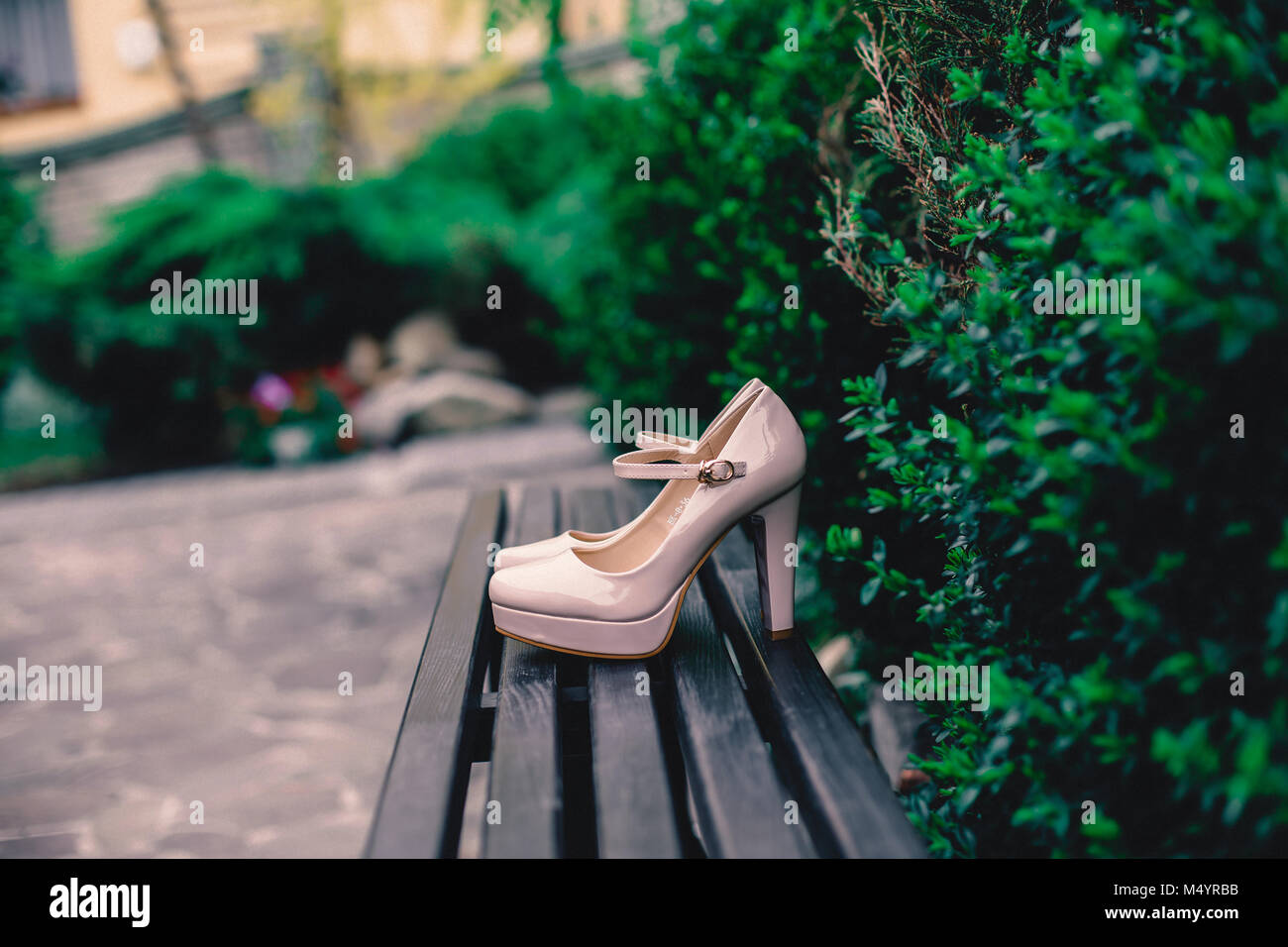 Bride shoes standing on the street Stock Photo