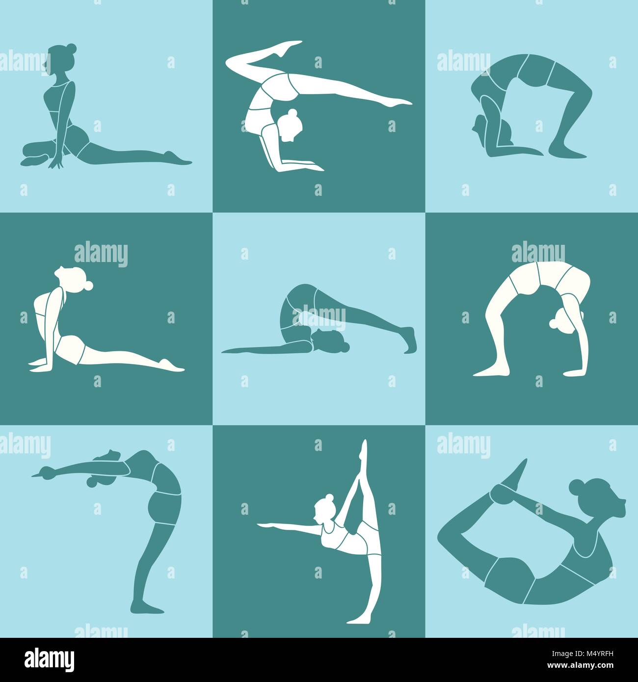 Various Silhouette Pose Yoga Posture Vector Illustration Set Stock Vector