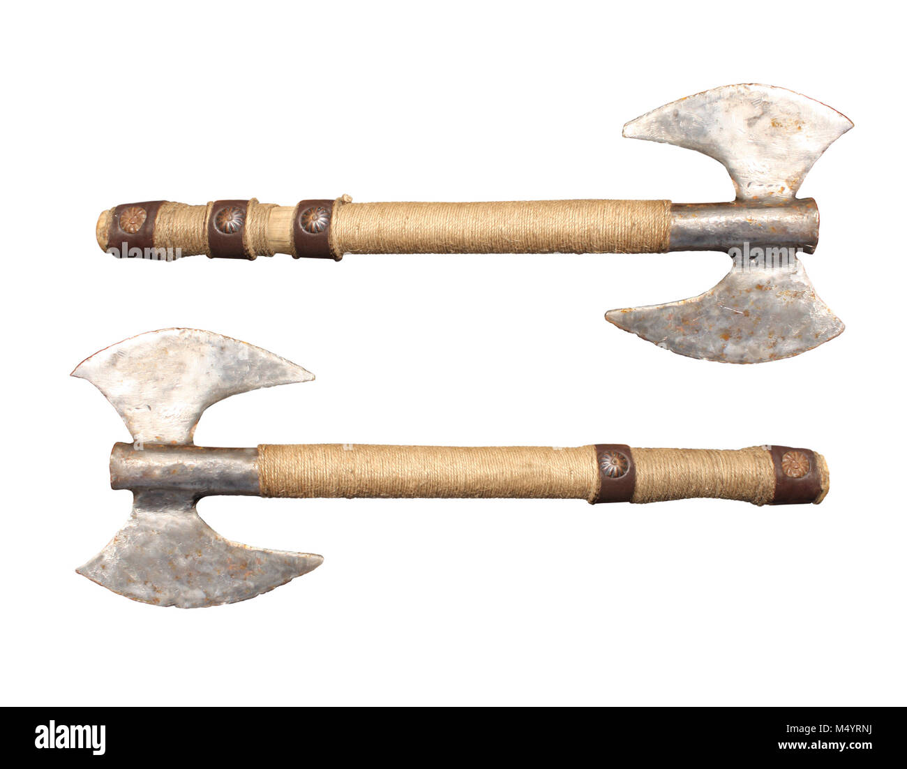 Two medieval hatchets. Objects isolated on white background Stock Photo