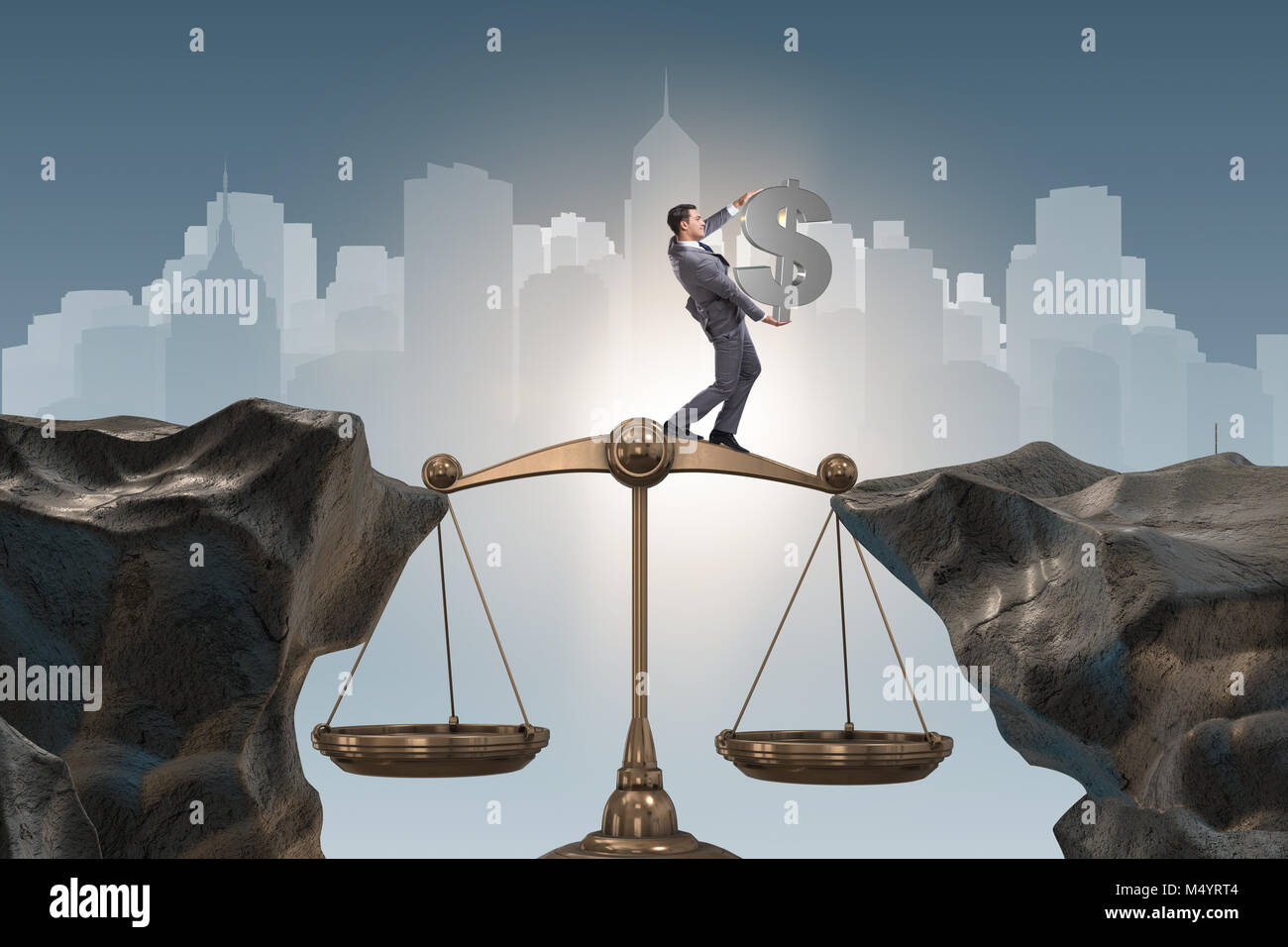 Businessman holding dollar sign in justice concept Stock Photo - Alamy