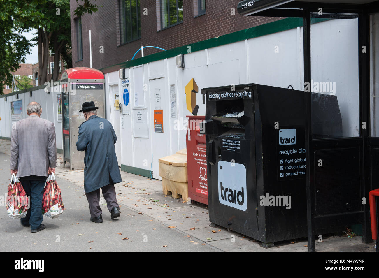London, United Kingdom. Charity clothes recycling, Hackney Stock Photo