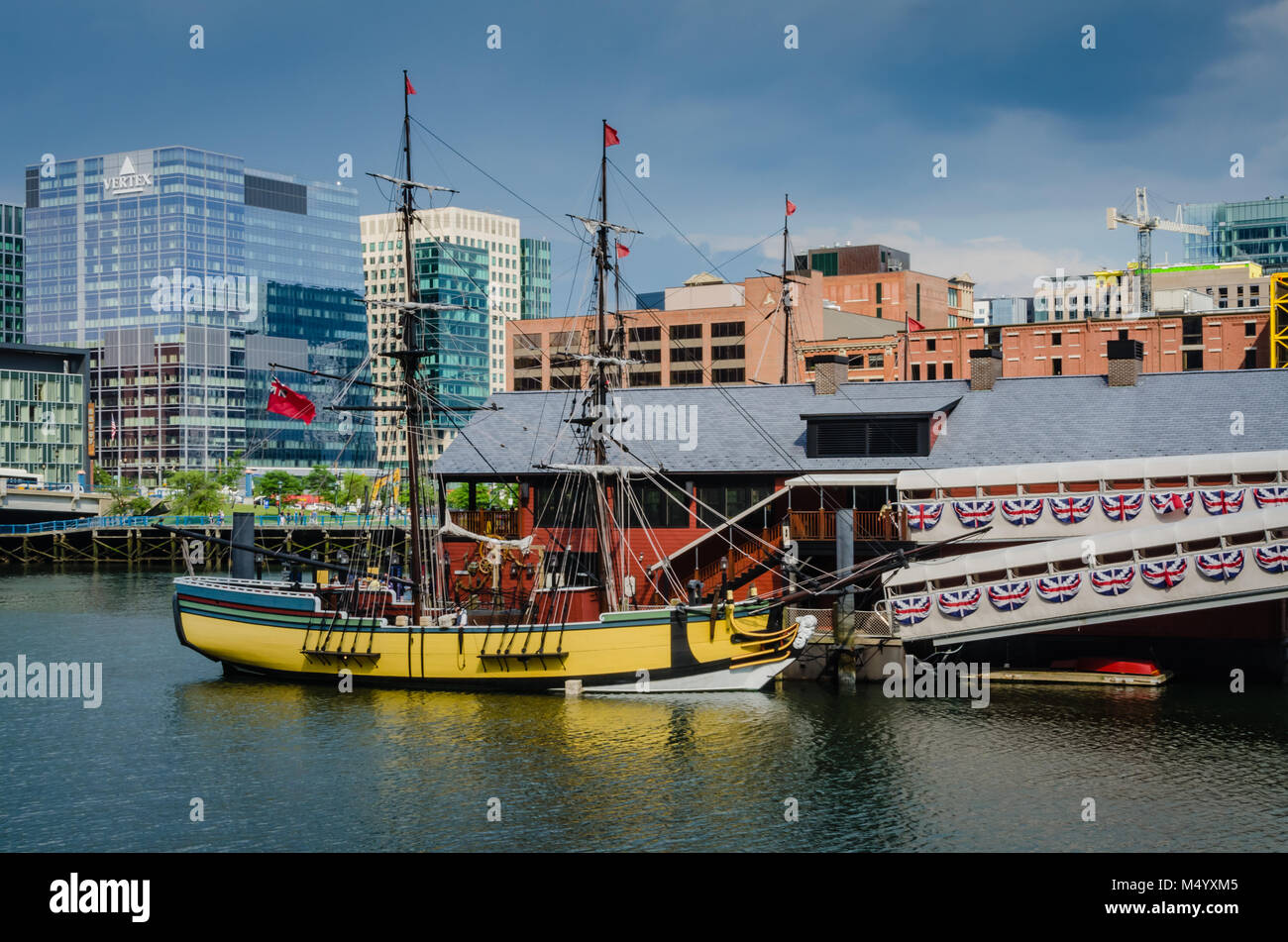 Boston, MA attraction tells story of the Boston Tea Party, the political protest by the Sons of Liberty in Boston, Massachusetts, on December 16, 1773 Stock Photo