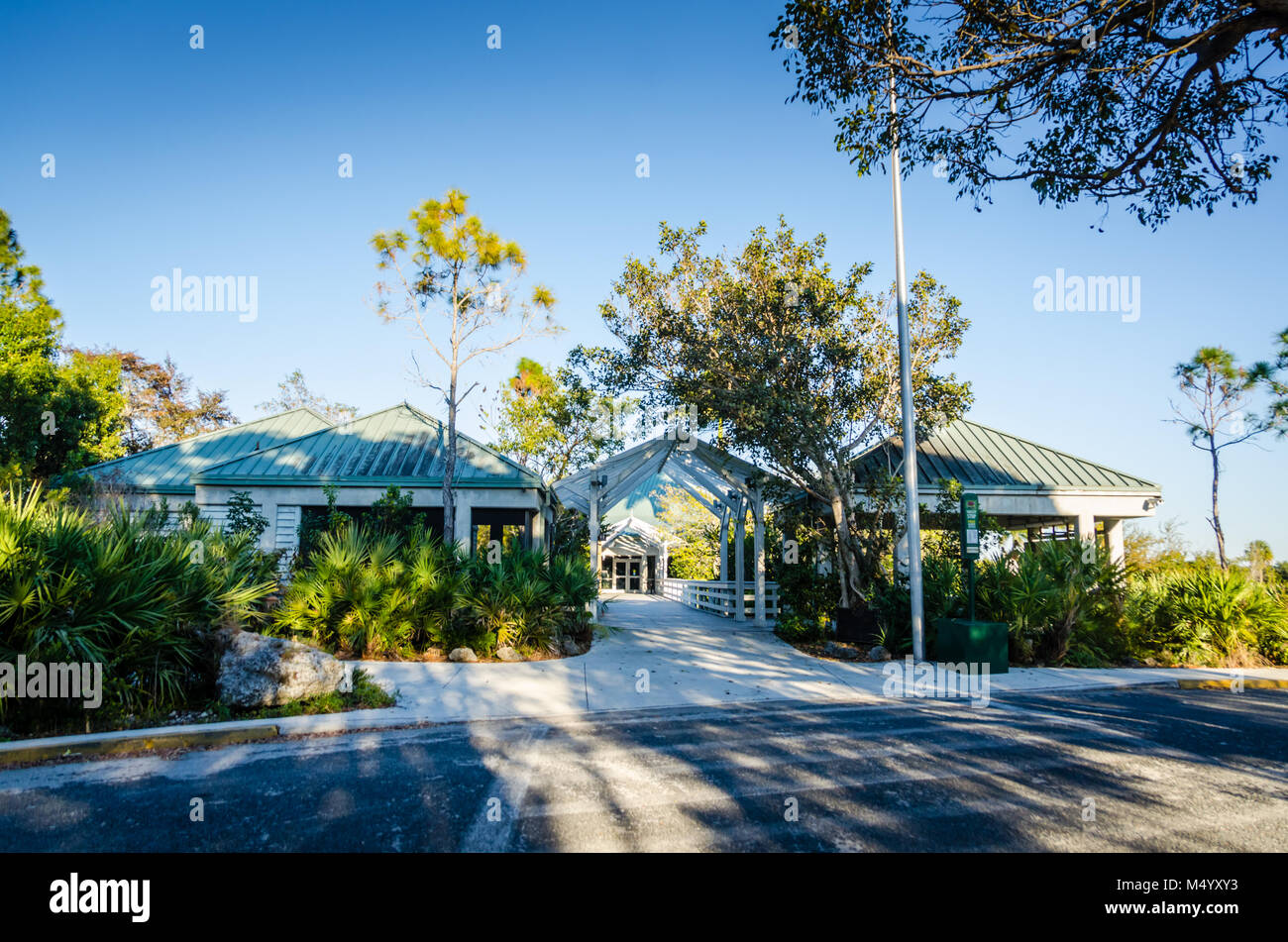 The Ernest F. Coe Visitor Center at Everglades National Park offers educational displays, orientation films, and informational brochures. Stock Photo