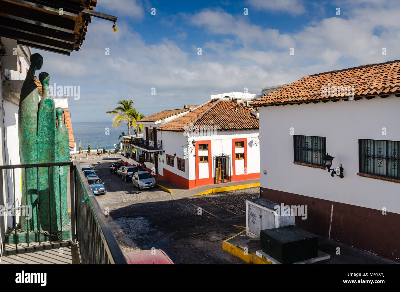 Ocean view from a balcony in downtown Puerto Vallarta, Jalisco, Mexico. Stock Photo