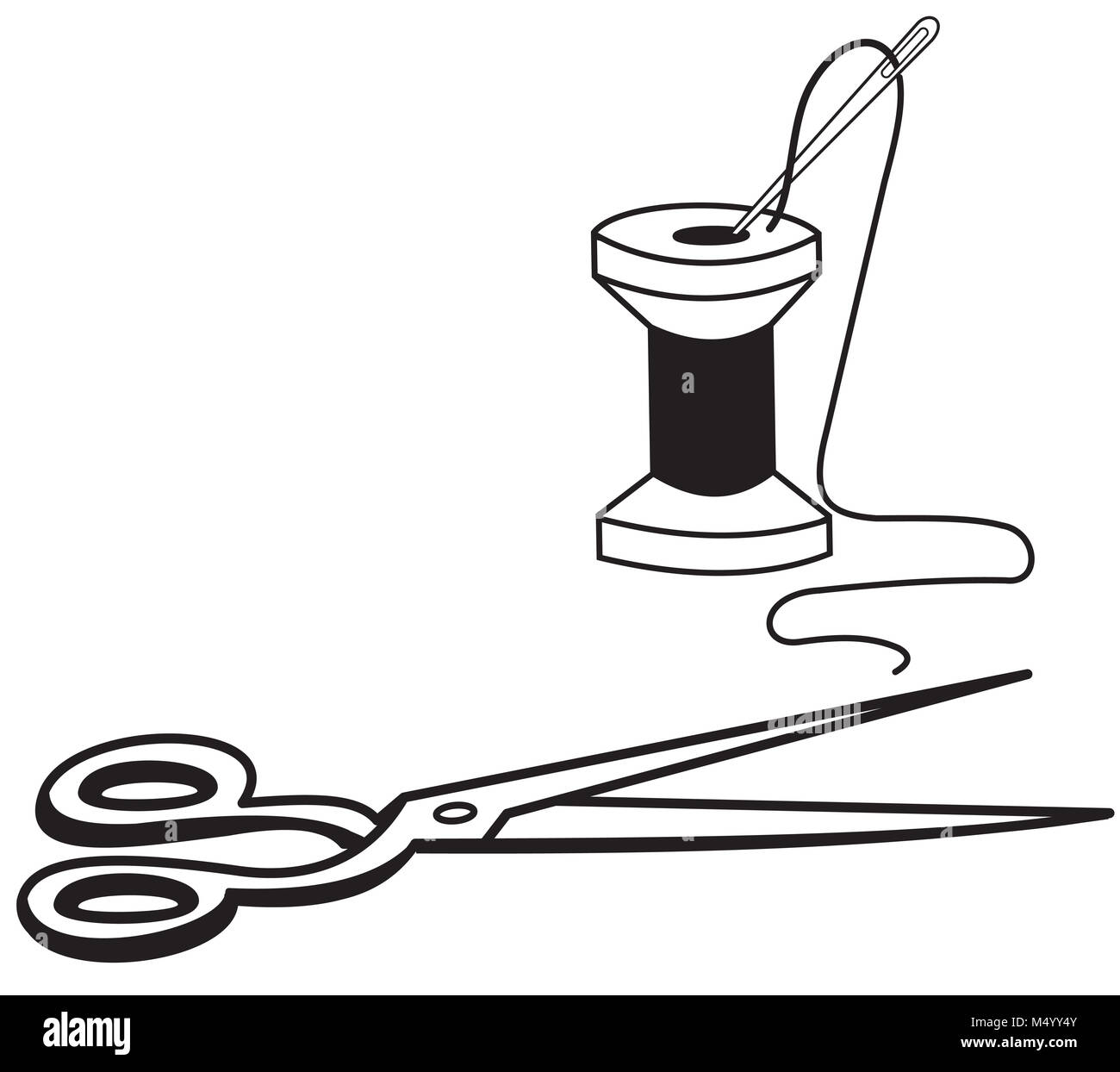 A reel with threads and a needle and scissors Stock Photo Alamy