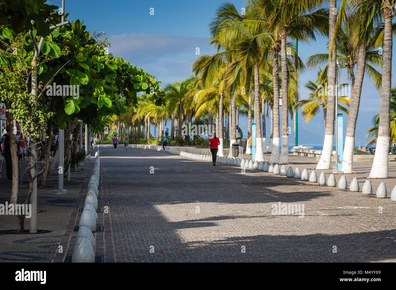 Pedestrian walkway on the Malecón, a 12-block, mile-long walking path in Puerto Vallarta, Jalisco, Mexico. Stock Photo