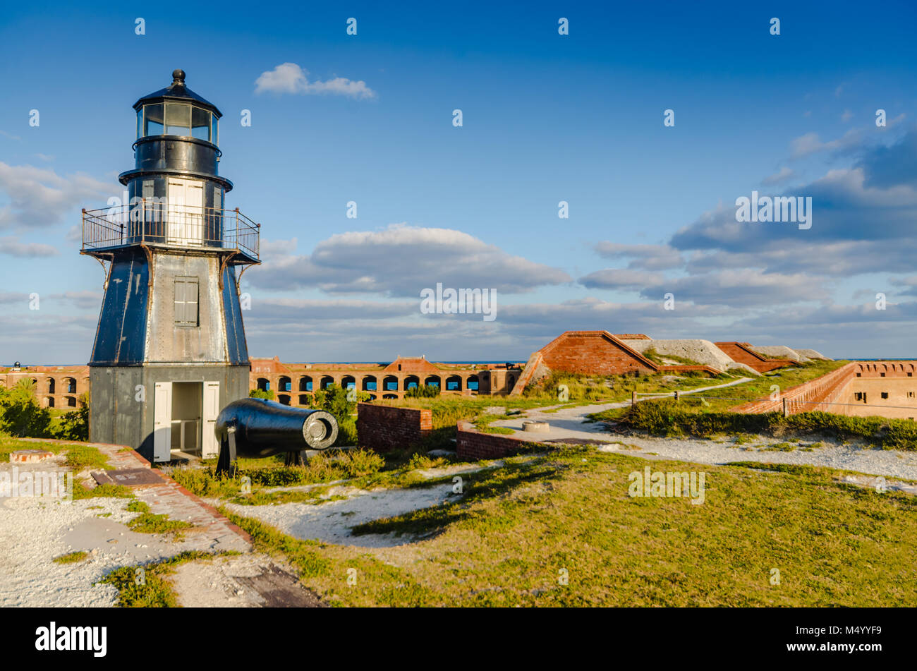 The Garden Key Light, also known as the Tortuga Harbor Light, is located at Fort Jefferson, on Garden Key at Dry Tortugas National Park. Stock Photo