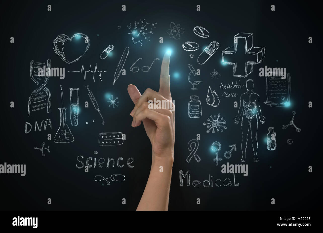 Medical background with many different symbols and icons Stock Photo