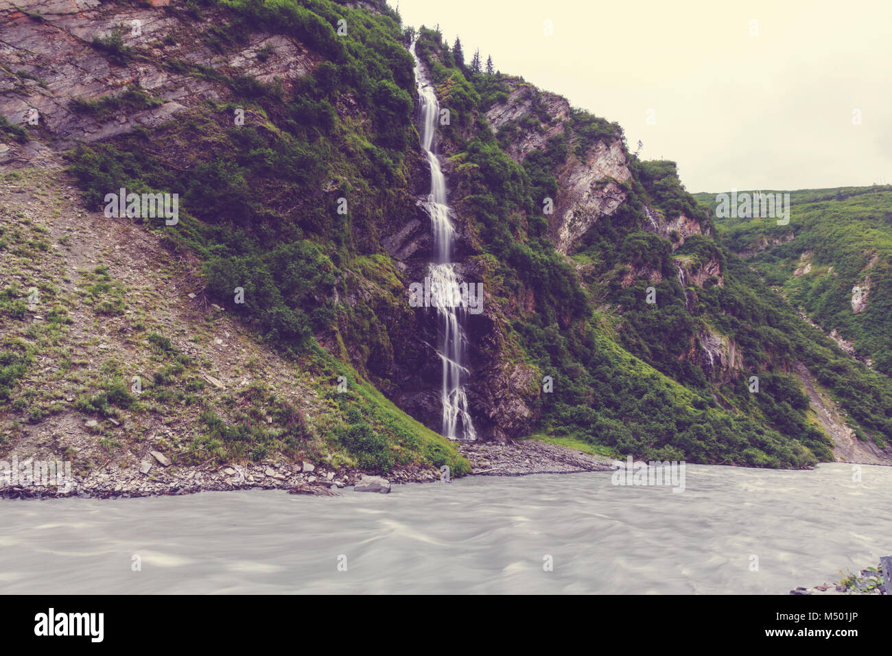 Waterfall in Alaska Stock Photo - Alamy