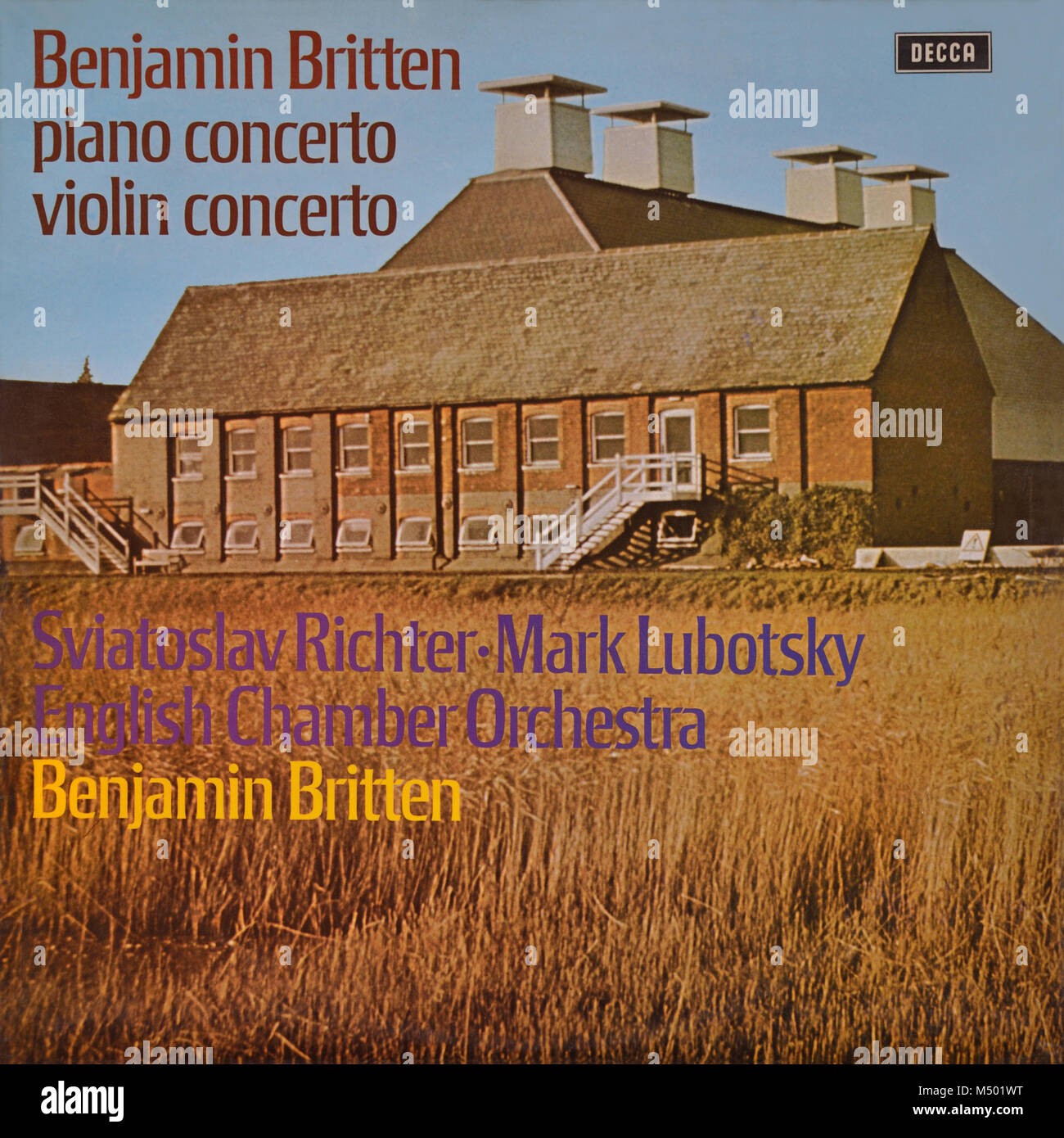 Benjamin Britten, Sviatoslav Richter, Mark Lubotsky, English Chamber Orchestra - original vinyl album cover - Piano Concerto / Violin Concerto - 1971 Stock Photo