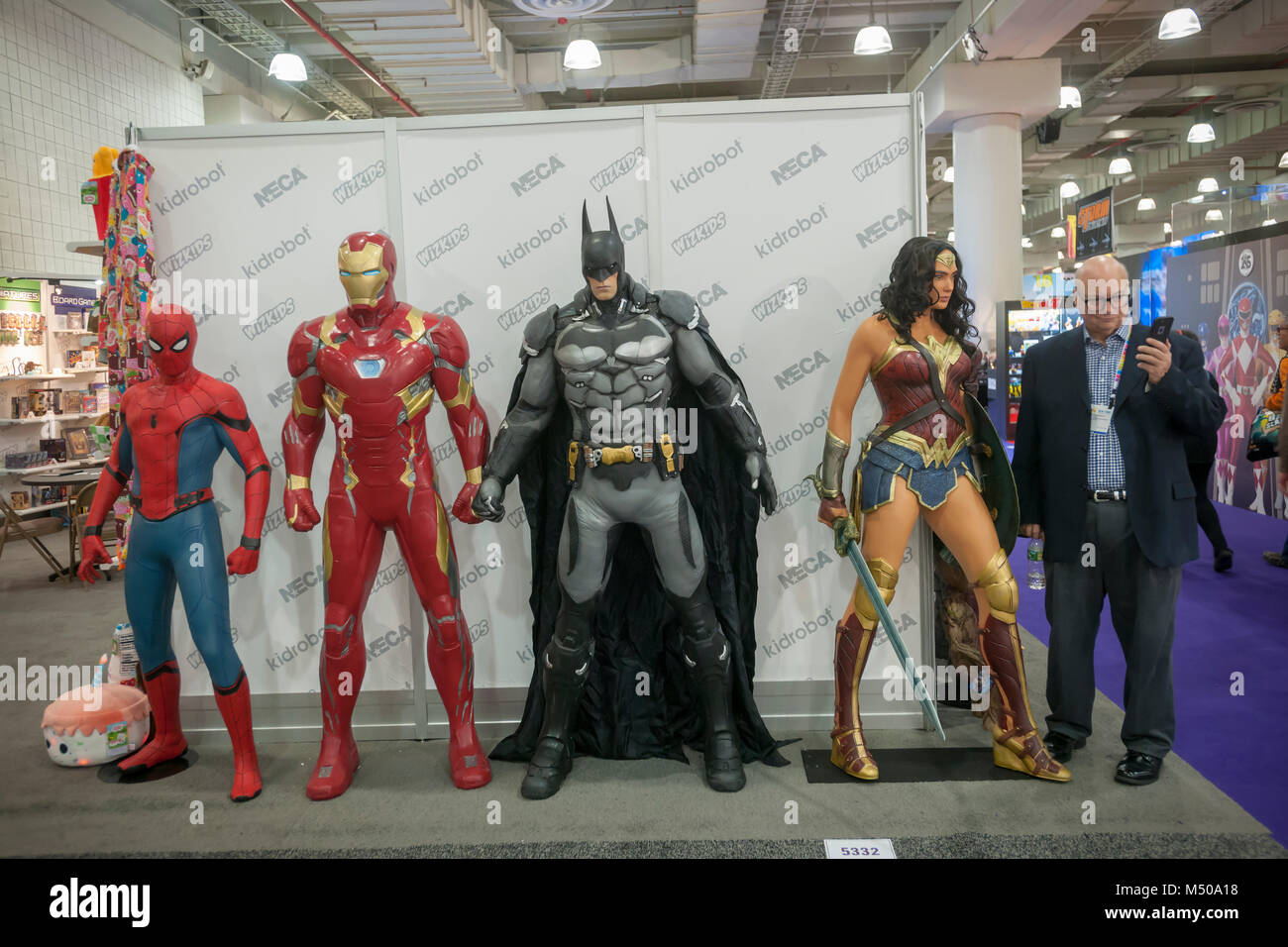 New York, USA. 19th February, 2018. Life-size action figures on display at  115th North American International Toy Fair in the Jacob Javits Convention  center in New York on Monday, February 19, 2018.